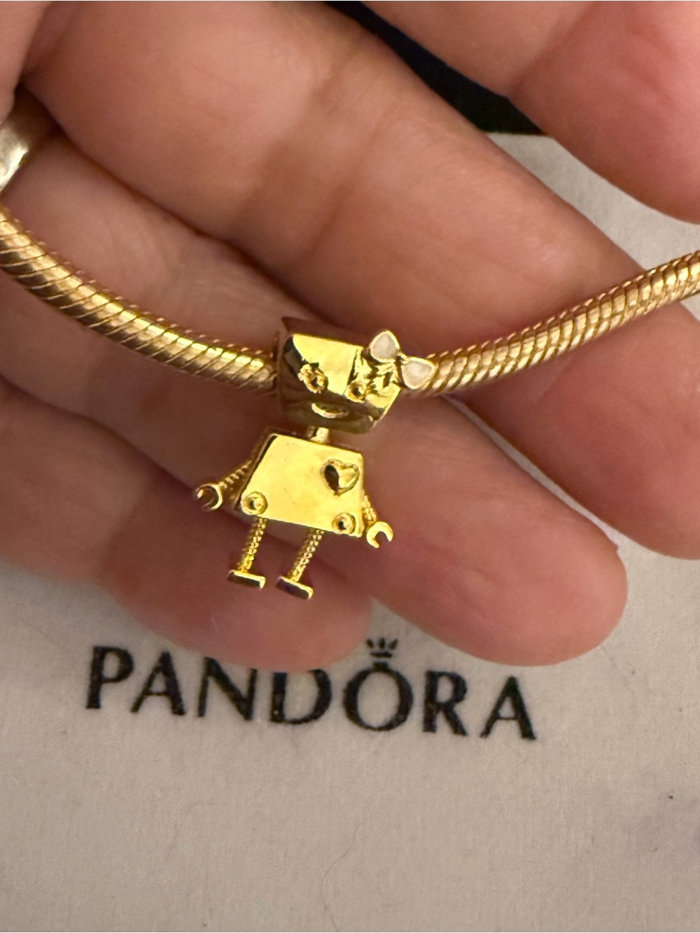 Pandora Gold Robot Charm with Bow Accent